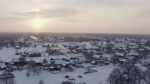 Winter village on the sunset Видео 239375568