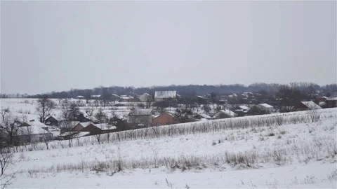 Winter village in the valley Stock Footage 80981115