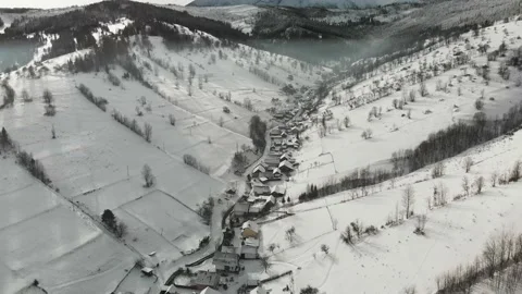 Winter village in the valley Stock Footage 232367403