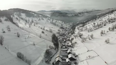 Winter village in the valley Stock Footage 232367408