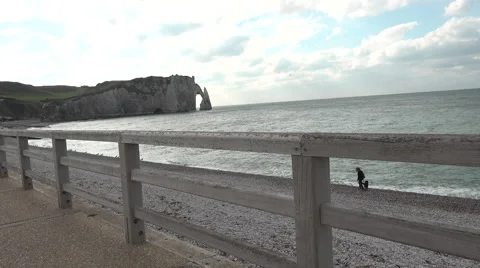 Winter walk on a beach in Normandy Stock Footage 68891673