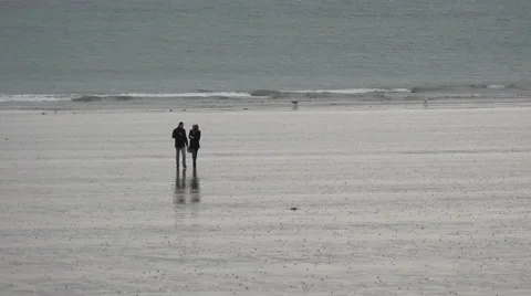 Winter walk on a beach in Normandy Stock Footage 68892420
