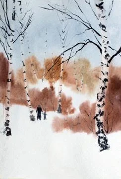 Winter walk in the park Stock Illustration