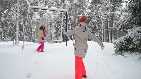 Winter walk in snowy forest. Stock Footage 319439989