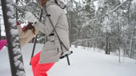 Winter walk in snowy forest. Stock Footage 319440119