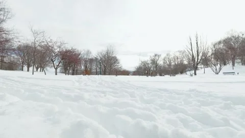 Winter Walking Path With Foot Tracks in Snowy Park Stock Footage 323769114
