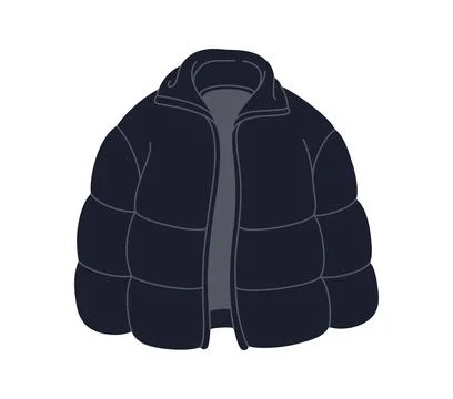 Winter wardrobe black puffer jacket, outfit item Stock Illustration