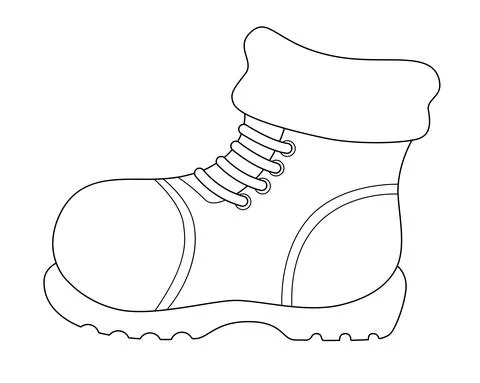 Winter warm boot - vector linear illustration for coloring. Outline. Stock Illustration
