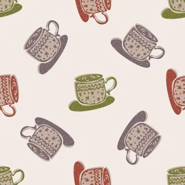 Winter Warmer Hot Coco Seamless Pattern. Holiday background with Hand Drawn Flat 库存插图
