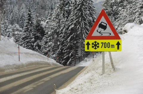 Winter warning sign Stock Photos