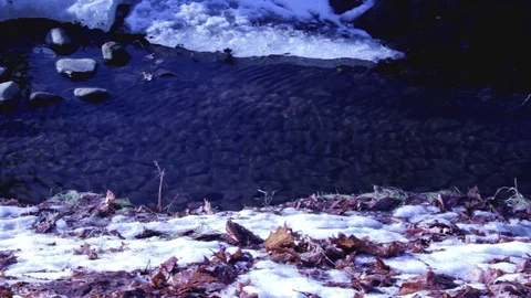 Winter water beck in snow Stock Footage 72869265