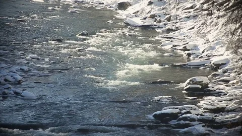 Winter water rapids on the river - a place for water tourism. Stock-Footage 72198127