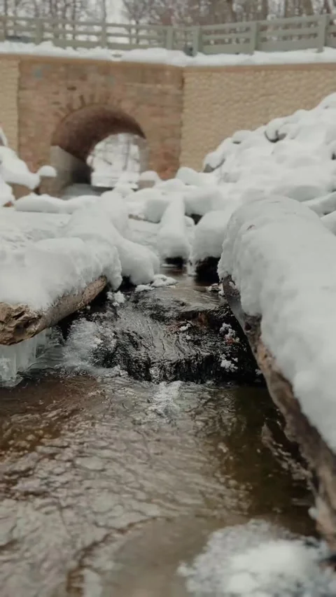 Winter Water Stream, Soft Flow Stock Footage 240222018