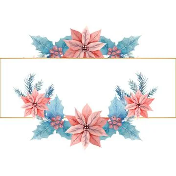 Winter watercolor in a rectangular horizontal frame with holly, berries and Stock Illustration