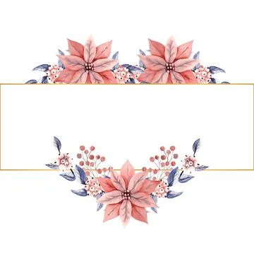 Winter watercolor in a rectangular horizontal frame with snowberry twigs and Stock Illustration