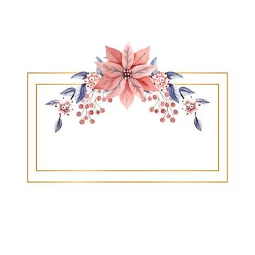 Winter watercolor in a rectangular horizontal frame with snowberry twigs and Stock Illustration
