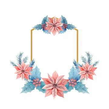 Winter watercolor in a rectangular vertical frame with holly, berries and Stock Illustration