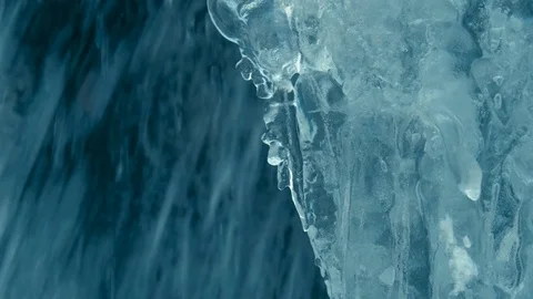 Winter waterfall. Fast stream water. Flowing water. Frozen water Stock Footage 71230737