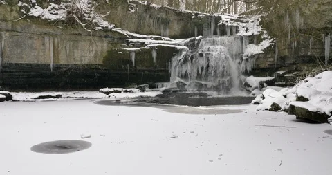 Winter waterfall Stock Footage 97879536