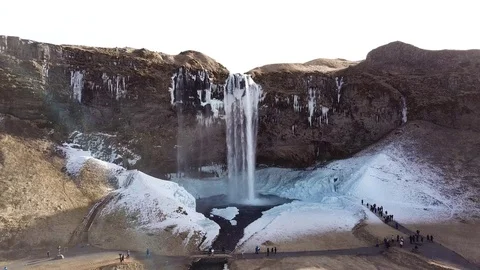 Winter waterfall in Iceland Stock Footage 89344199