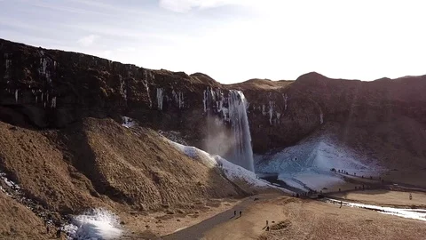Winter waterfall in Iceland Stock Footage 89344217