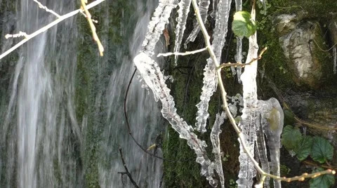 Winter waterfall with icicles Stock Footage 47054038