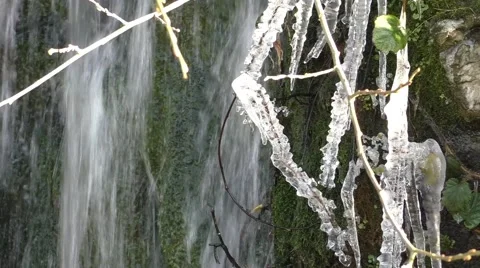 Winter waterfall with icicles Stock Footage 47054113