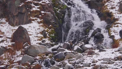 Winter Waterfall in the North Caucasus Mountains, Russia Stock Footage 320852753