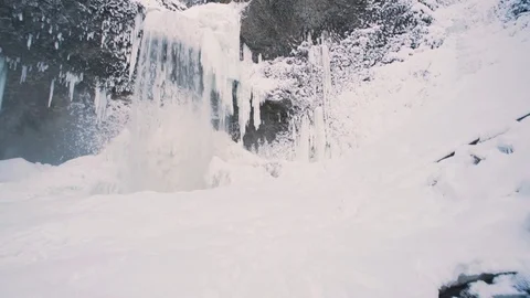 Winter Waterfall POV Walking with Shake for Realism Stock Footage 71240296