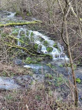 Winter waterfall rock Stock Photos
