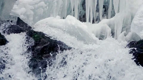 Winter Waterfall Slow Motion Stock Footage 170303303