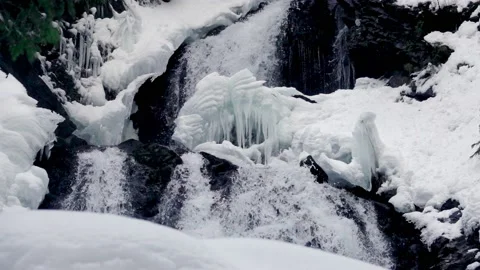 Winter Waterfall Slow Motion Stock Footage 170303965