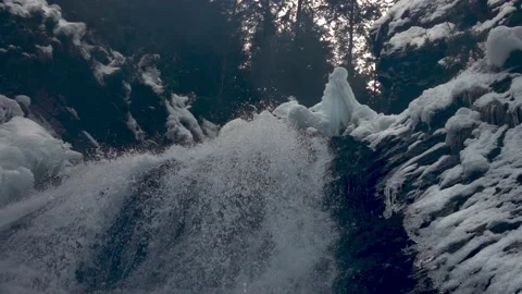 Winter Waterfall Slow Motion Stock Footage 220736783