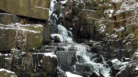 Winter Waterfall Tilt Down and Up Stock Footage 101403561
