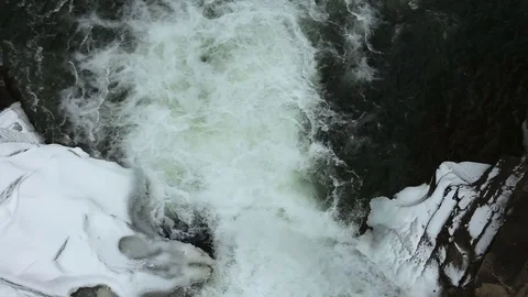 Winter waterfall. Water flow under ice. Flowing water under ice Video stock 72198174