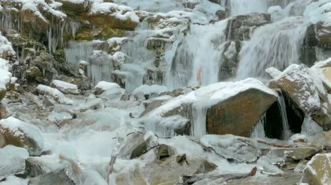 Winter waterfalls in the mountains Video stock 60222195