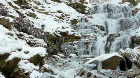 Winter waterfalls in the mountains Stock Footage 60222601