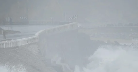 Winter waves breaking in the North Coast of Spain 4K Stock Footage 112421359