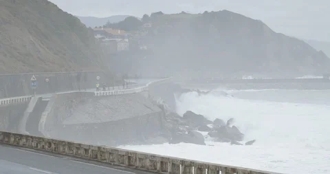 Winter waves breaking in the North Coast of Spain 4K Stock Footage 112421404