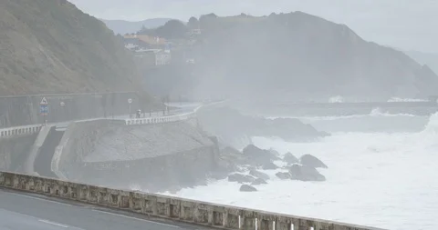 Winter waves breaking in the North Coast of Spain 4K Stock Footage 112421442