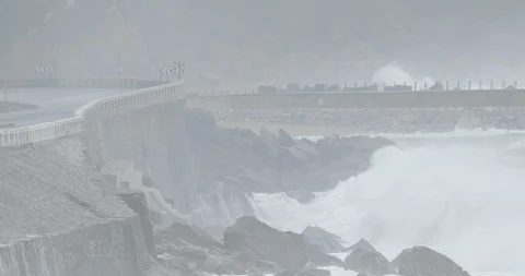 Winter waves breaking in the North Coast of Spain 4K Stock Footage 112421490