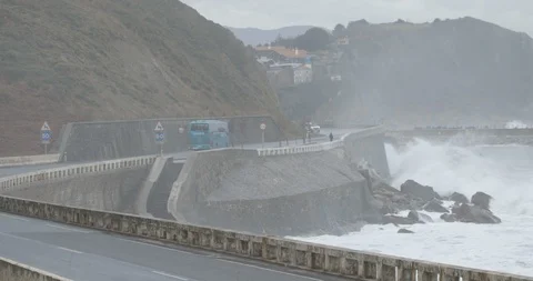 Winter waves breaking in the North Coast of Spain 4K Stock Footage 112421560