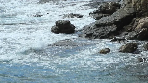 Winter Waves Crash On Dark Rocks - Inspirational Background video for music Stock Footage 102126151