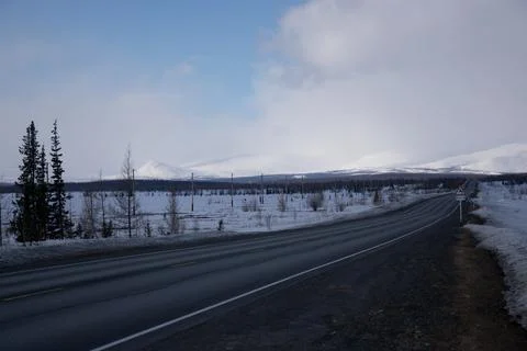 Winter way to the horizon Stock Photos