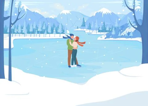 Winter weekend getaway flat color vector illustration Stock Illustration