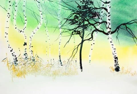 Winter white birches Stock Illustration