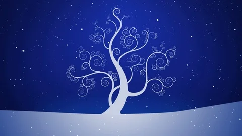 Winter White Growing Tree Sparkling Snowy Sky 4K Stock Footage 98761311