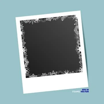 Winter white photo frames with Snowflakes.Vector border mockup design Stock Illustration