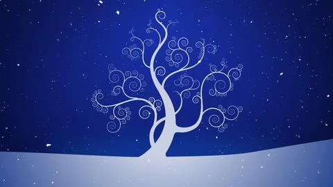 Winter White Tree Sparkling Snowy Sky Stock Illustration