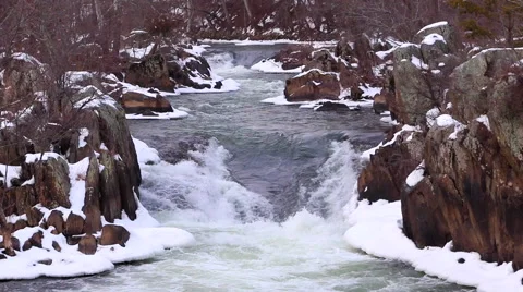 Winter White Water River &amp; Falls - Great Falls National Park 01 Video stock 48040044